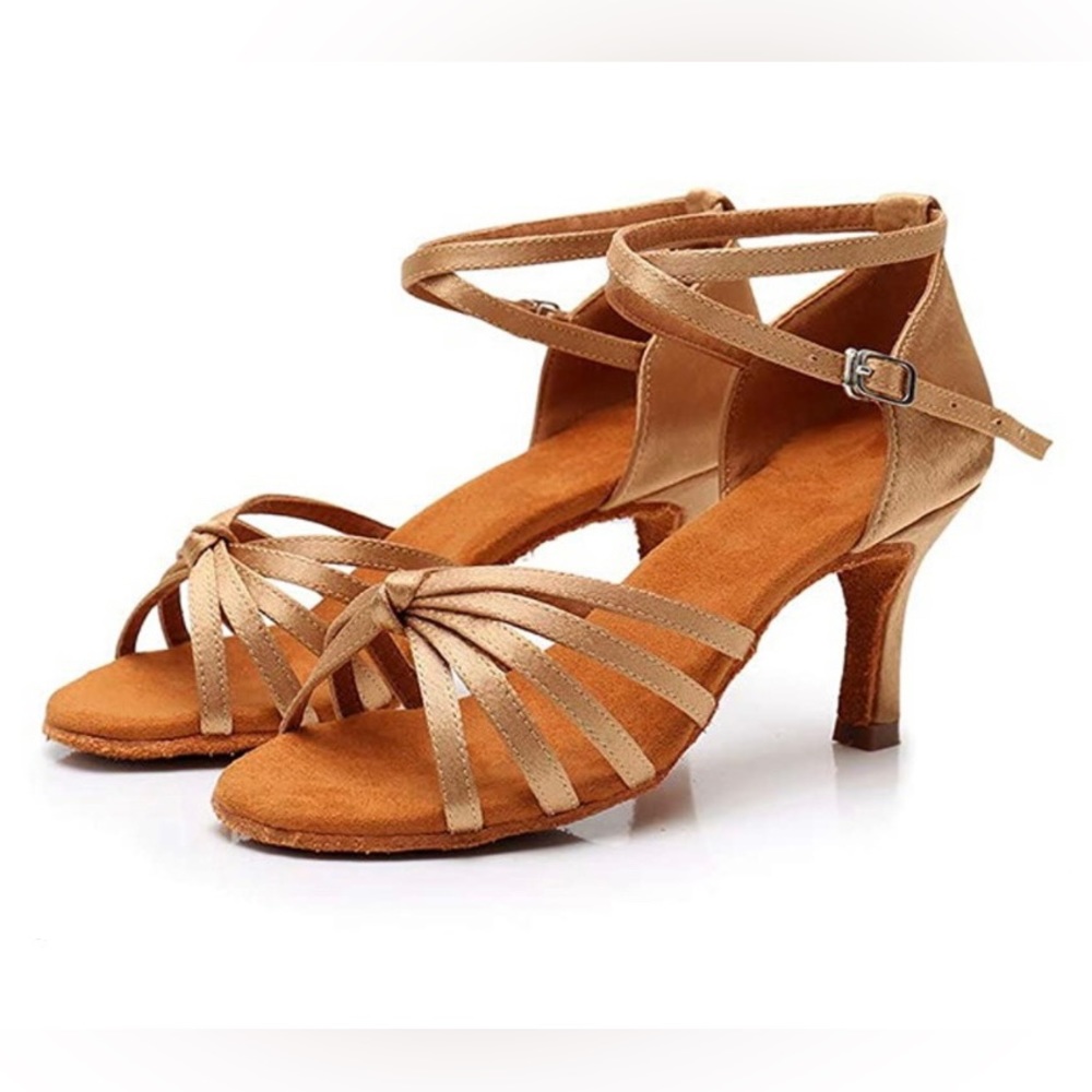 Ballroom Latin Tango Salsa Dance Shoes Beige Heels Women Ladies Girls 2.75” Sz 9